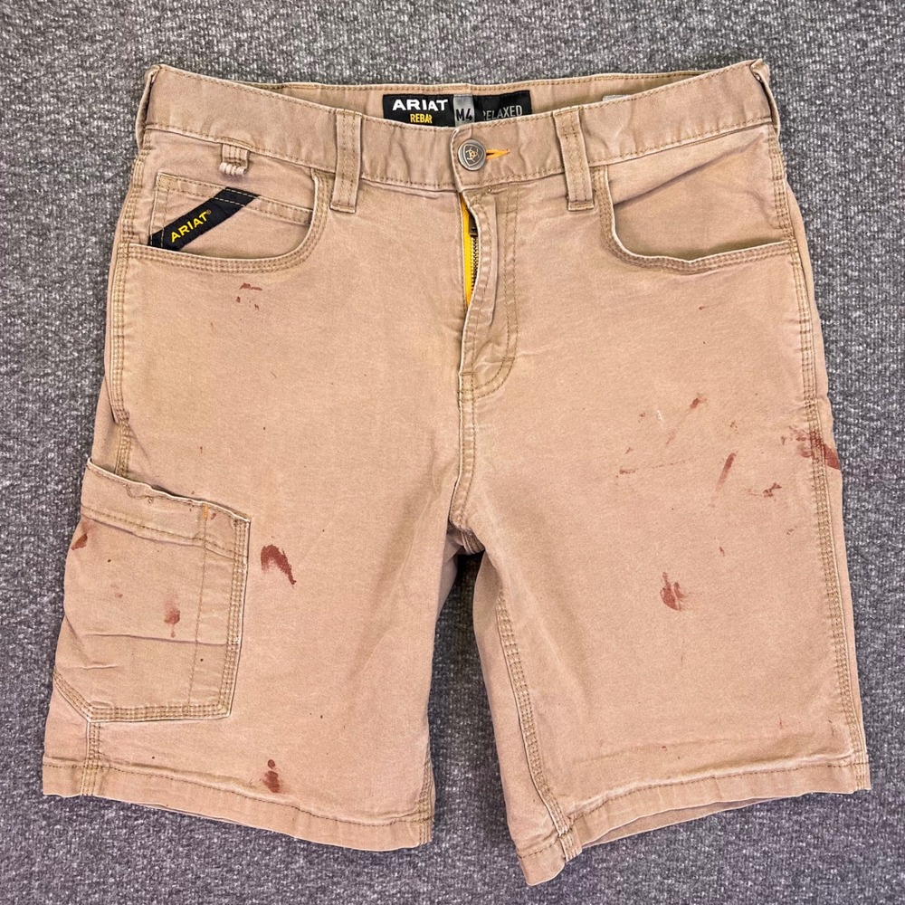 Ariat Rebar M4 Relaxed Shorts Mens 30 Khaki Work Utility Distressed 10030265